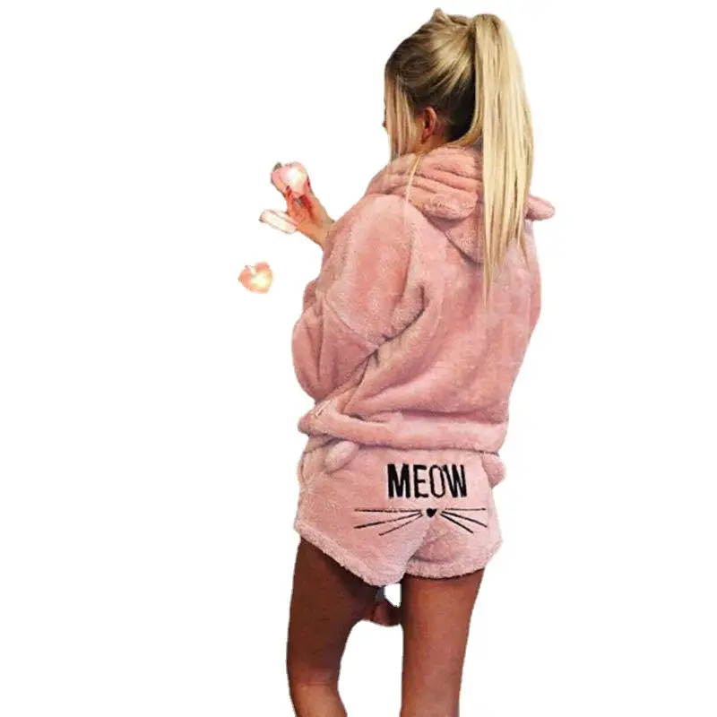 Women Hooded Casual Pajamas Set Black MEADOW - Image 14
