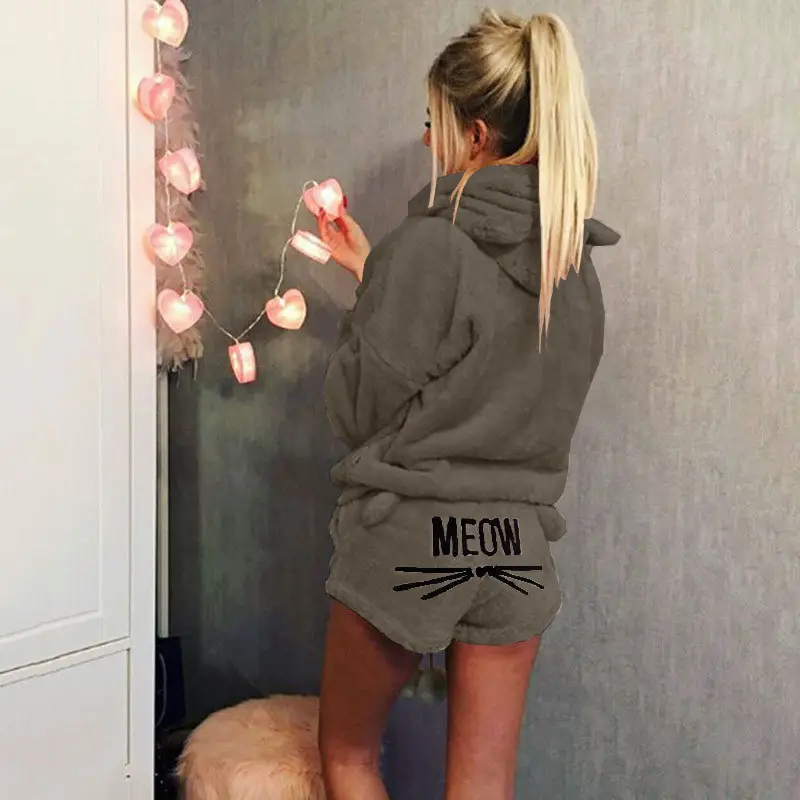 Women Hooded Casual Pajamas Set Black MEADOW - Image 9