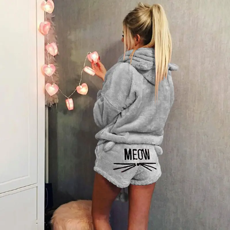 Women Hooded Casual Pajamas Set Black MEADOW - Image 2