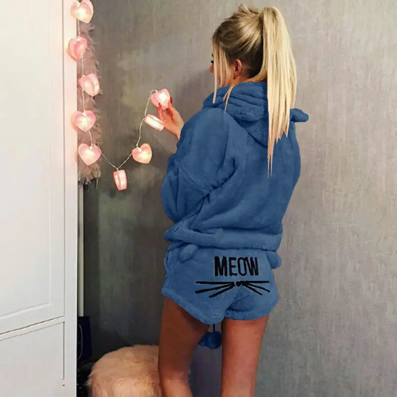 Women Hooded Casual Pajamas Set Black MEADOW - Image 3