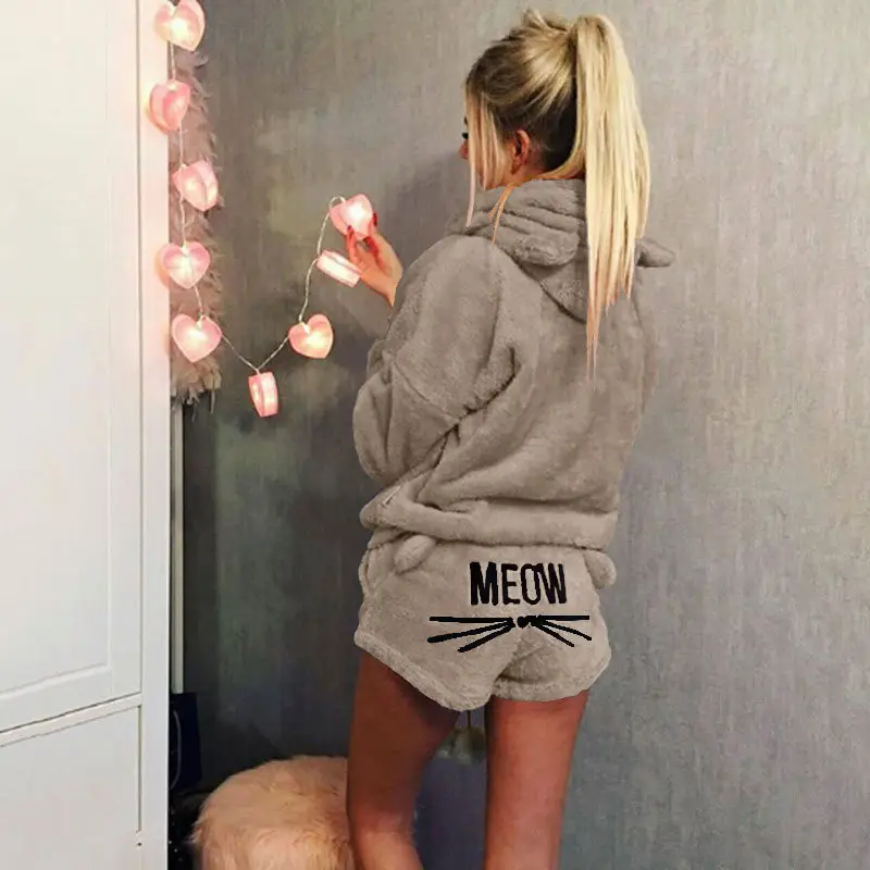 Women Hooded Casual Pajamas Set Black MEADOW - Image 4