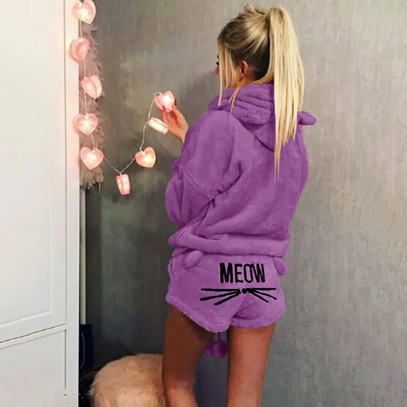 Women Hooded Casual Pajamas Set Black MEADOW - Image 5