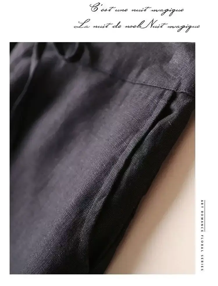 Women Linen Slim Fit Pants Large Black Casual — feature 11