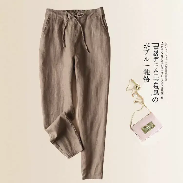 Women Linen Slim Fit Pants Large Black Casual — feature 2