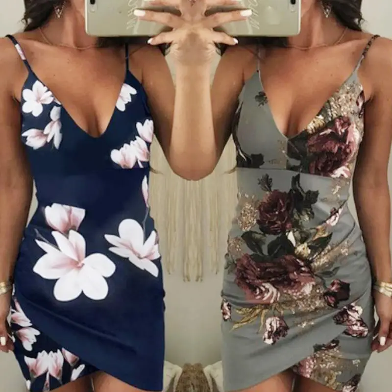 Women's Printed V-Neck Slim Fit Dress Navy Floral - Image 3