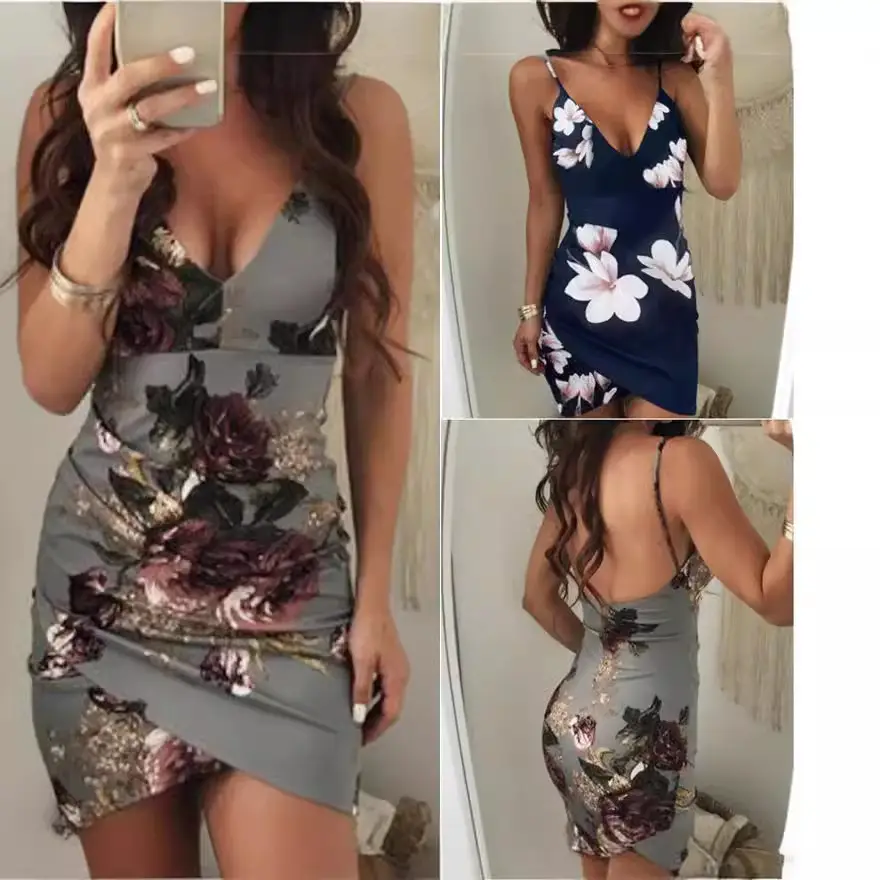 Women's Printed V-Neck Slim Fit Dress Navy Floral - Image 5