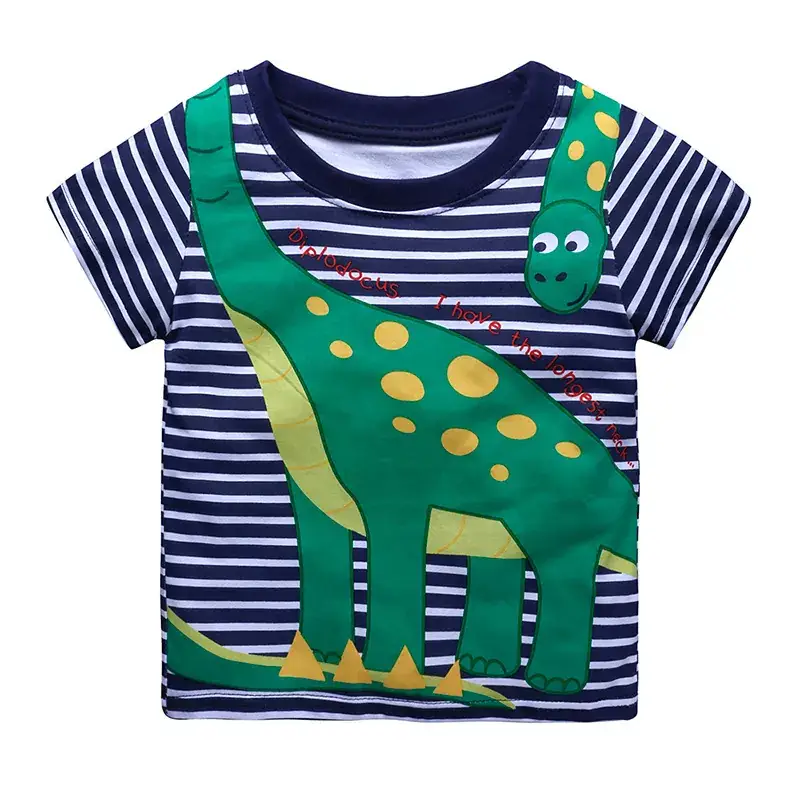 Kids Dino Print Green T-Shirt Short Sleeve Round Neck