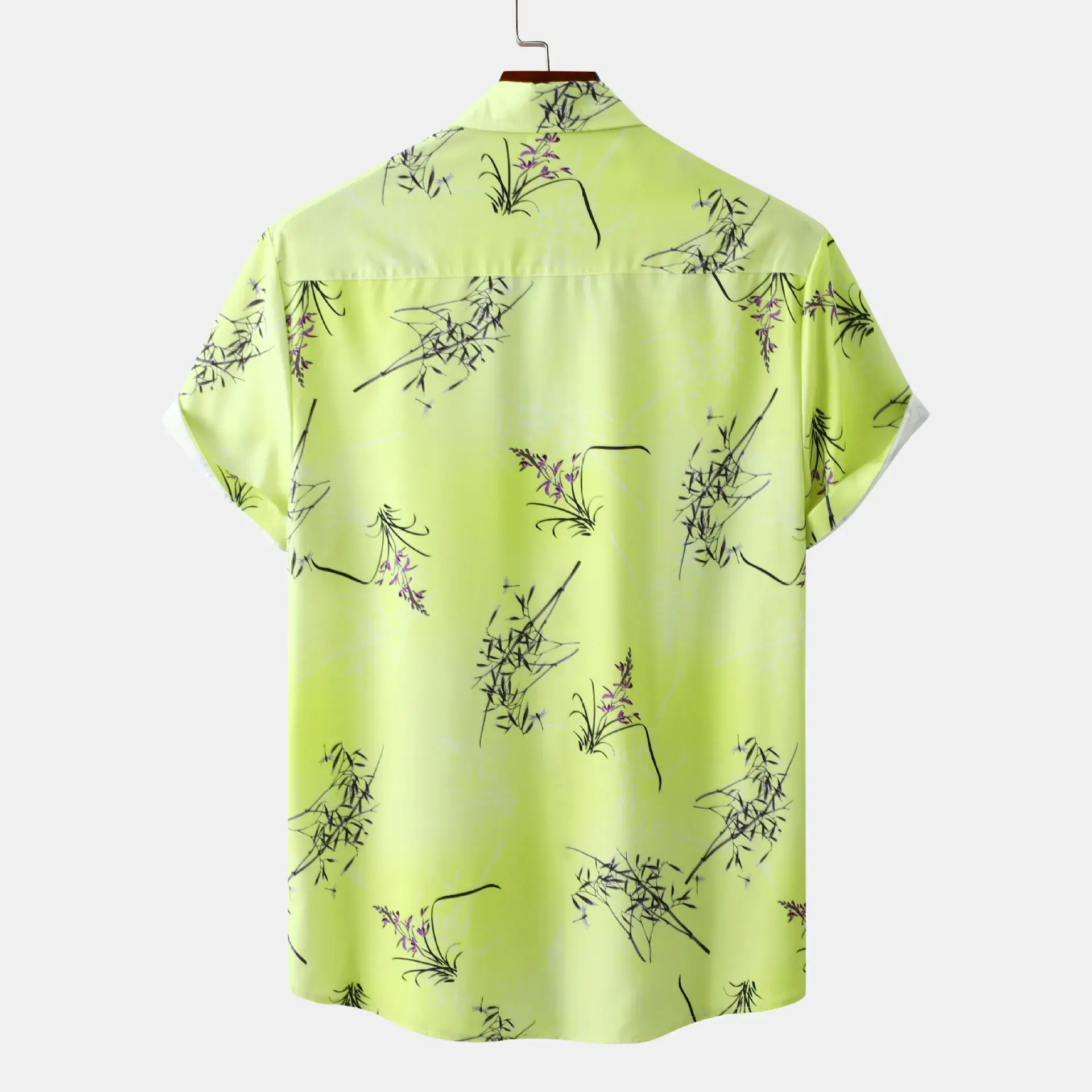 Men's New Hawaiian Floral Short Sleeve Shirt Lime Green - Image 3
