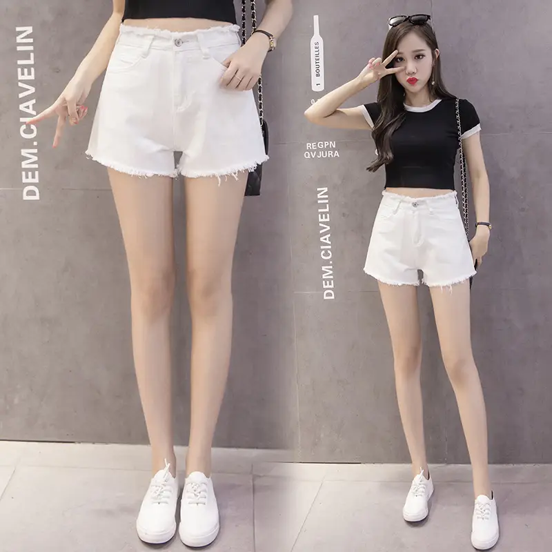 Denim Shorts Women Black High Waist Raw Edge Tassel — feature 24