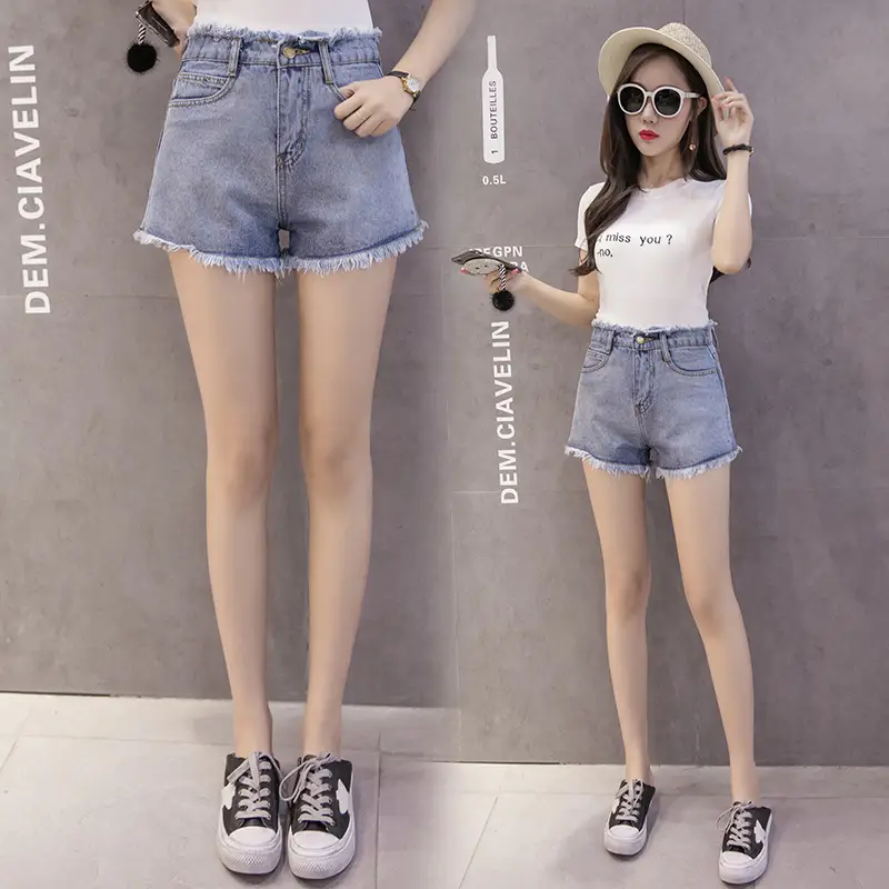Denim Shorts Women Black High Waist Raw Edge Tassel — feature 26