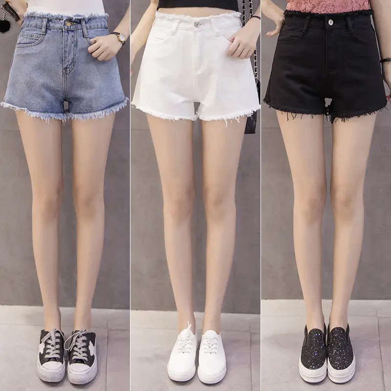 Denim Shorts Women Black High Waist Raw Edge Tassel — feature 27