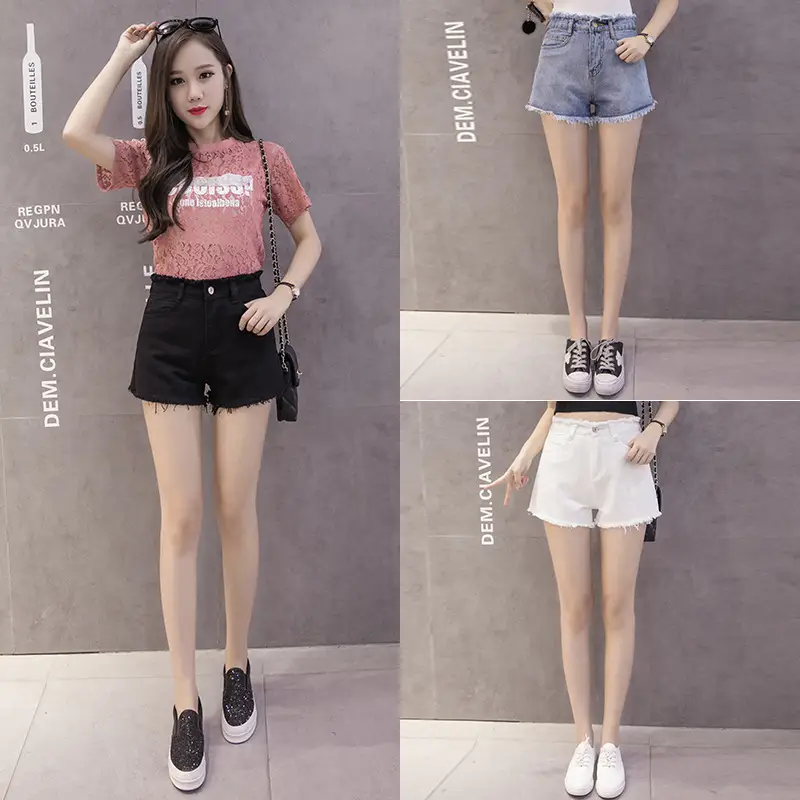 Denim Shorts Women Black High Waist Raw Edge Tassel — feature 28