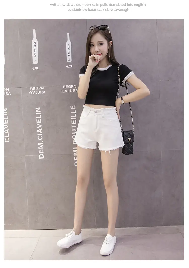Denim Shorts Women Black High Waist Raw Edge Tassel — feature 37