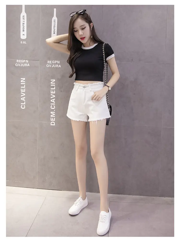 Denim Shorts Women Black High Waist Raw Edge Tassel — feature 38