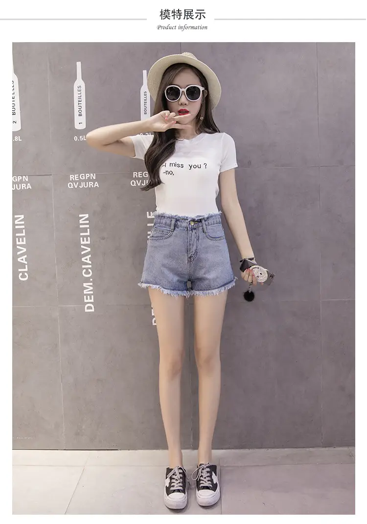Denim Shorts Women Black High Waist Raw Edge Tassel — feature 40