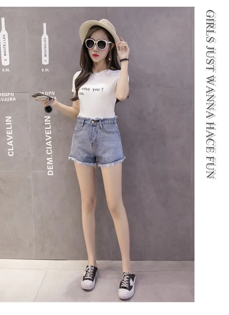 Denim Shorts Women Black High Waist Raw Edge Tassel — feature 41
