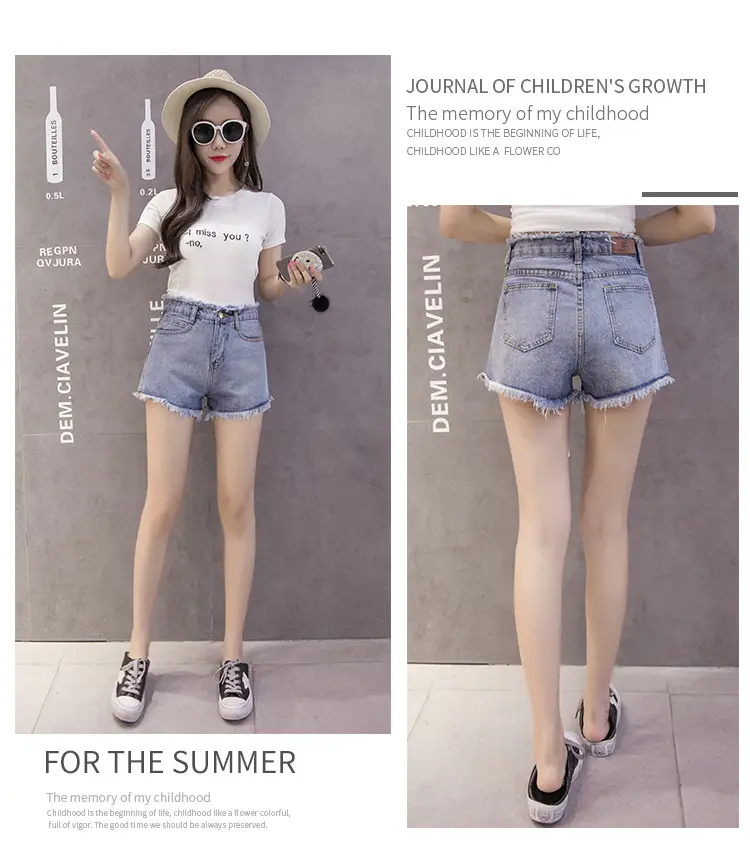 Denim Shorts Women Black High Waist Raw Edge Tassel — feature 43