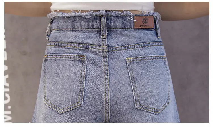 Denim Shorts Women Black High Waist Raw Edge Tassel — feature 49