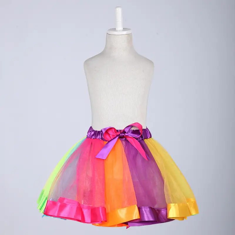 Rainbow Puffy Tutu Skirt for Girls Half Length Pleated - Image 2