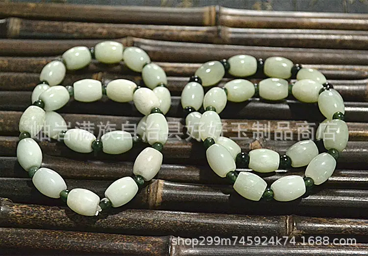Natural Jade Hand Bracelet Green Black Straps - Image 6