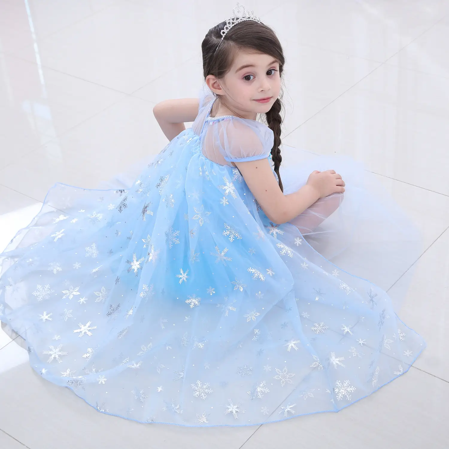 Elsa Princess Dress Puffy Gauze Blue Starry — feature 13