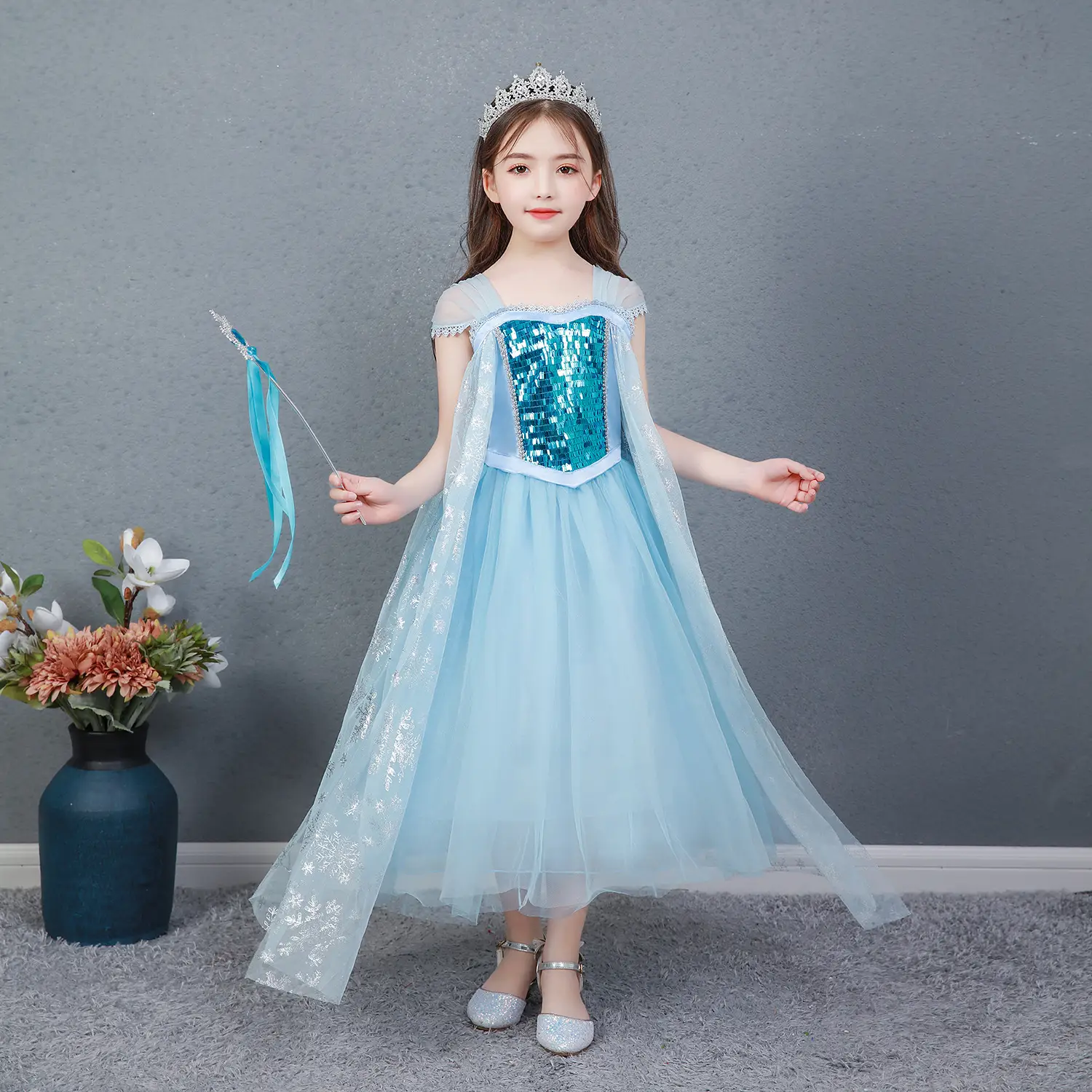 Elsa Princess Dress Puffy Gauze Blue Starry — feature 37