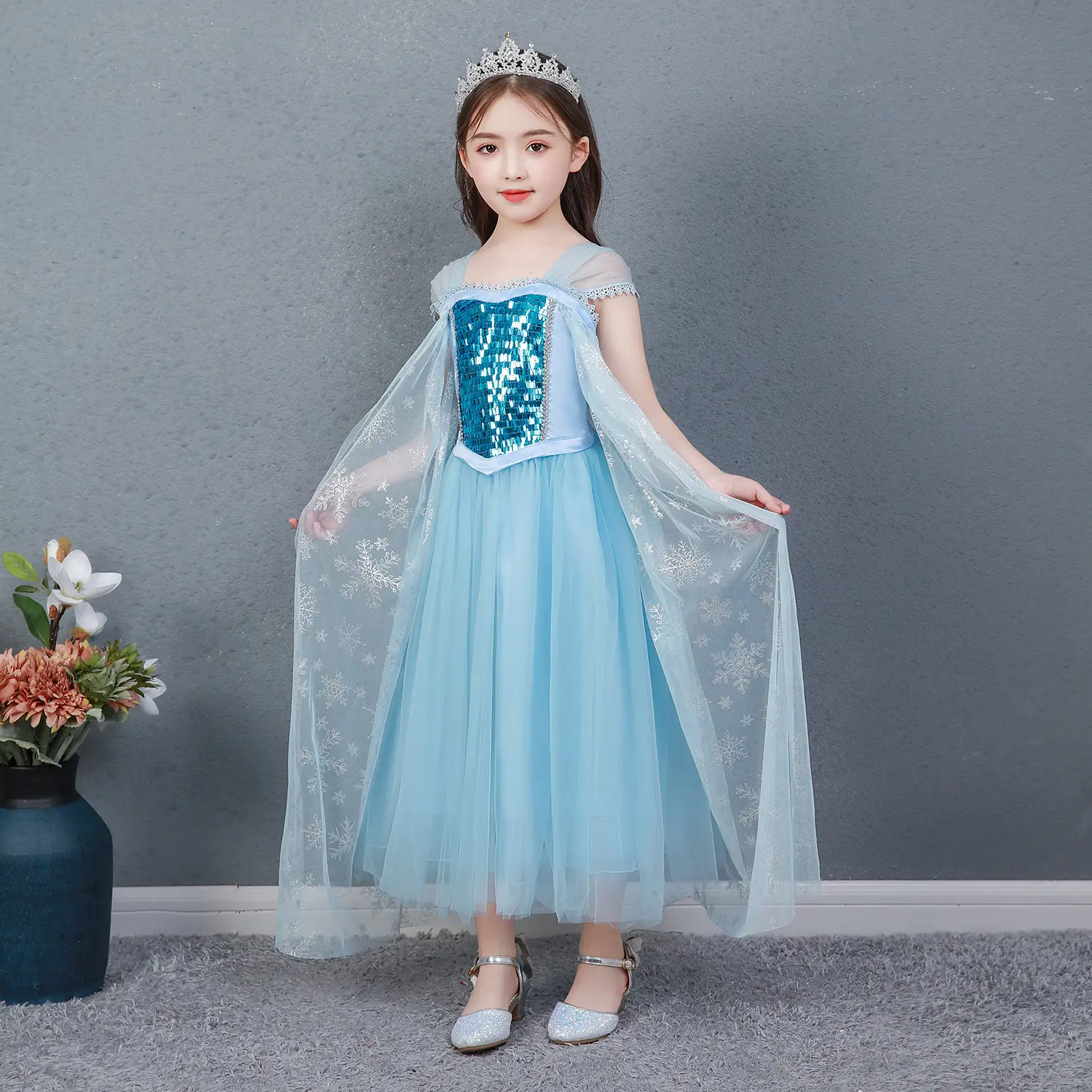 Elsa Princess Dress Puffy Gauze Blue Starry — feature 38