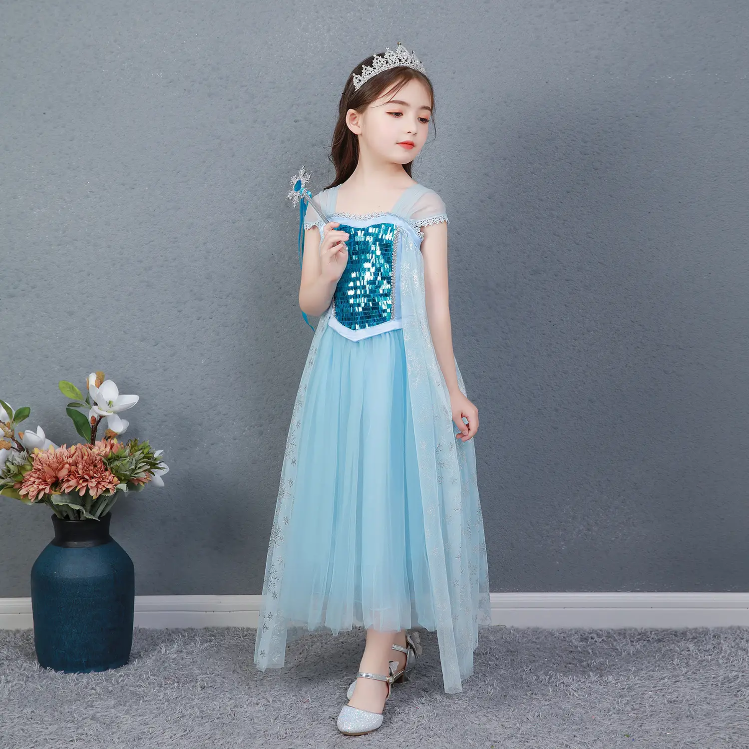 Elsa Princess Dress Puffy Gauze Blue Starry — feature 39