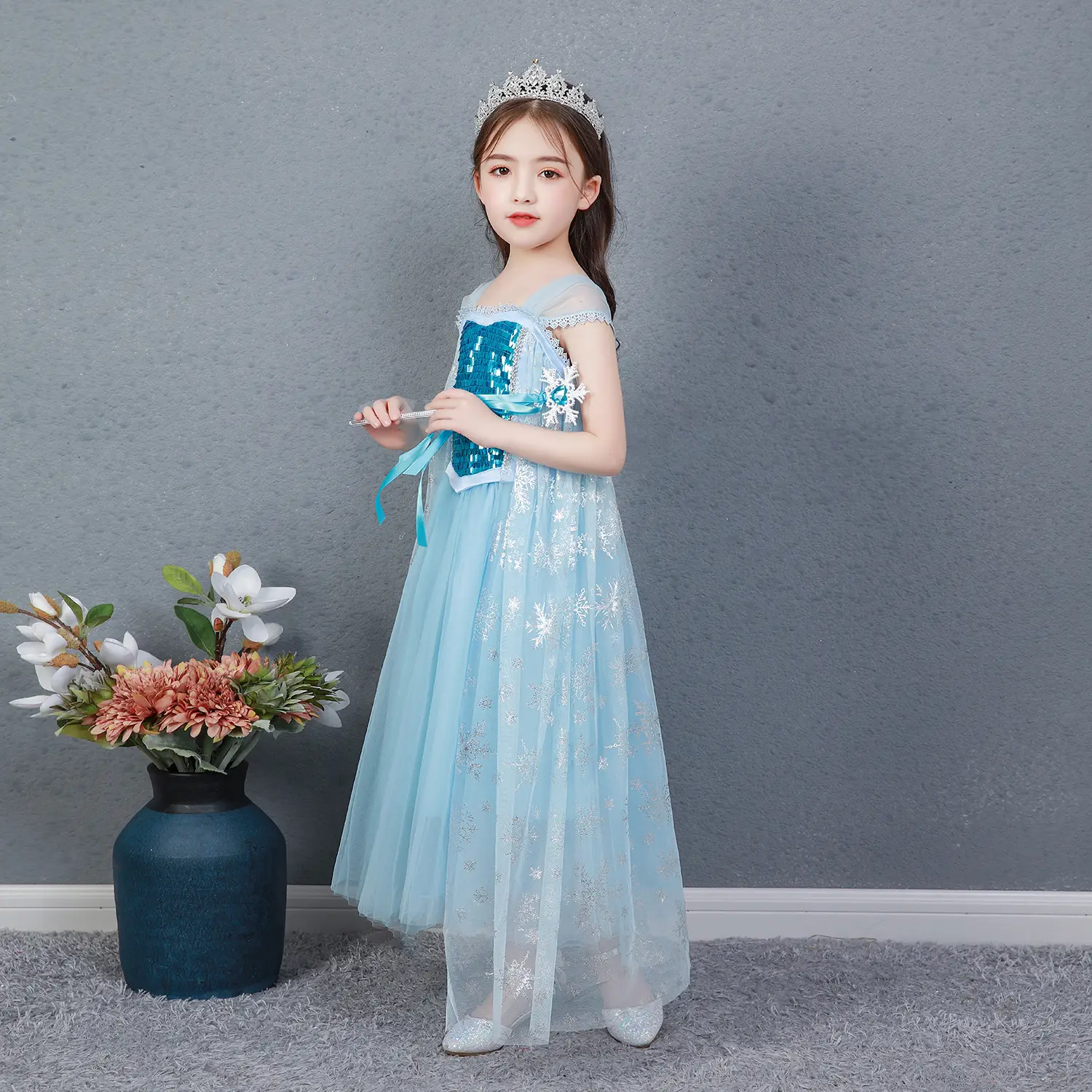 Elsa Princess Dress Puffy Gauze Blue Starry — feature 40