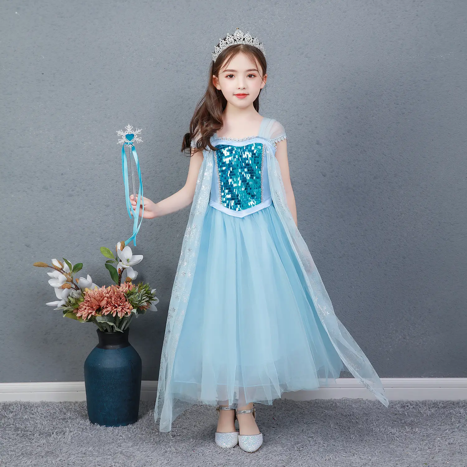 Elsa Princess Dress Puffy Gauze Blue Starry — feature 42
