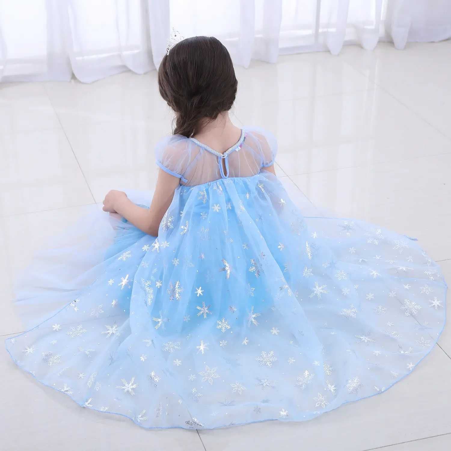 Elsa Princess Dress Puffy Gauze Blue Starry — feature 8