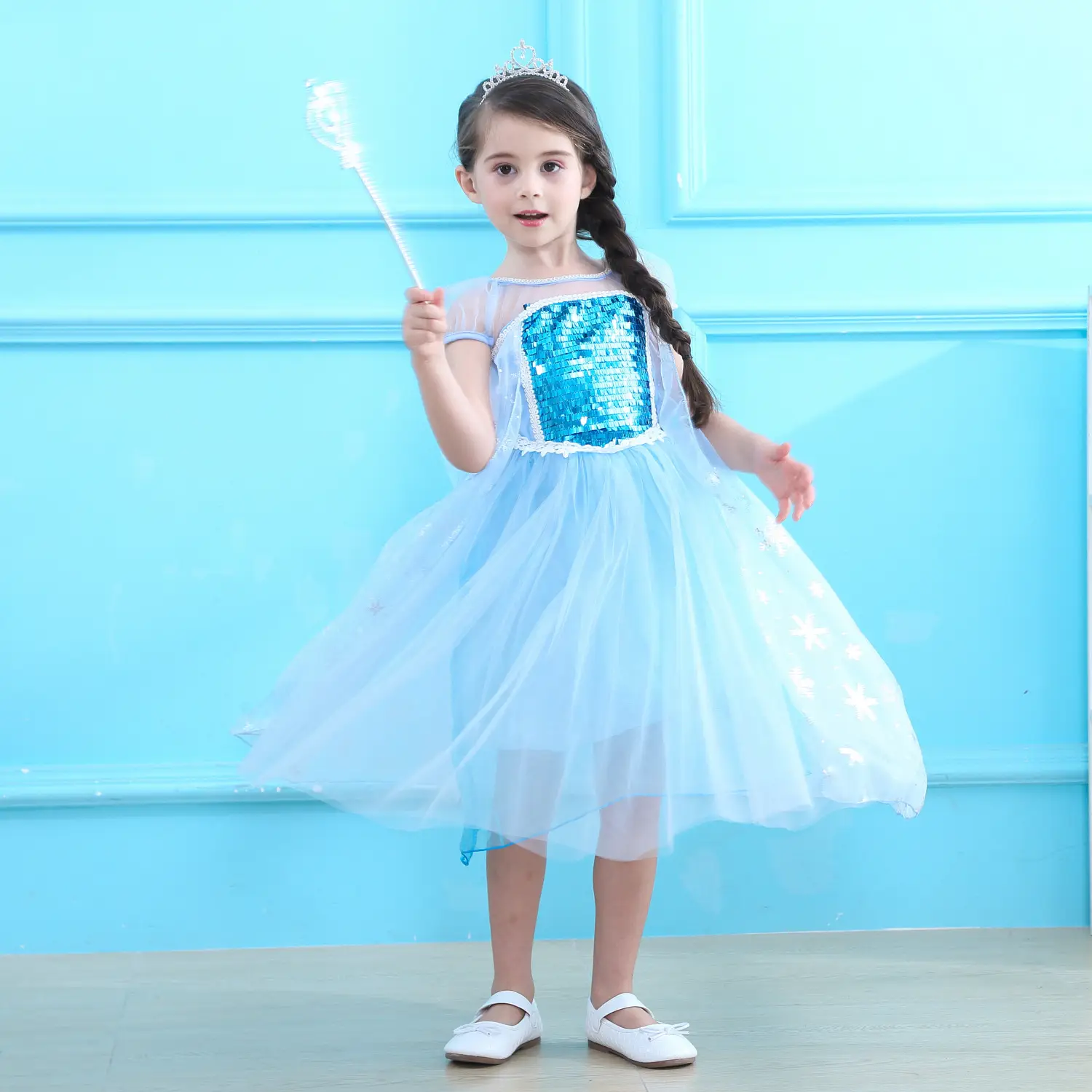 Elsa Princess Dress Puffy Gauze Blue Starry — feature 9