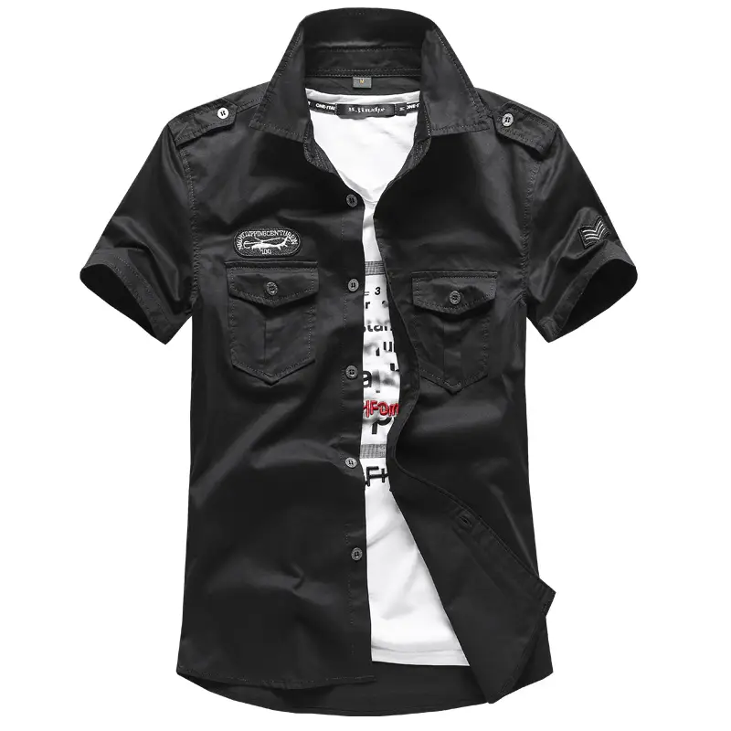 Men Air Force One Cargo Short Sleeve Shirt Black Large - Image 2