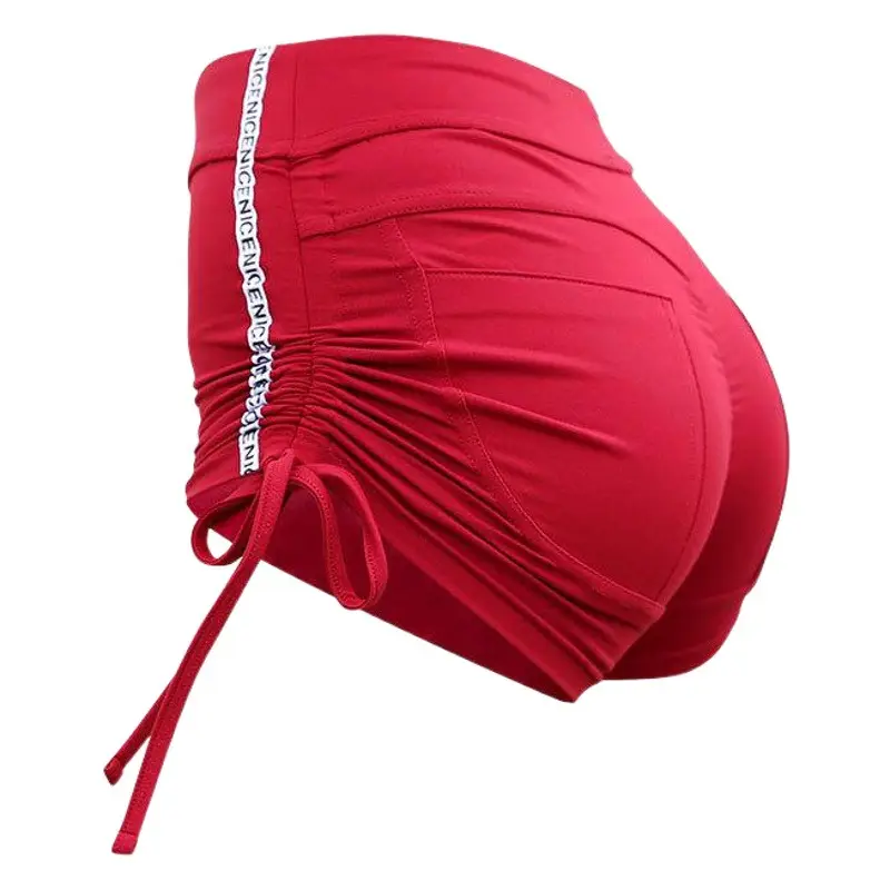 Red Tight Lace-up Hip Yoga Shorts for Women