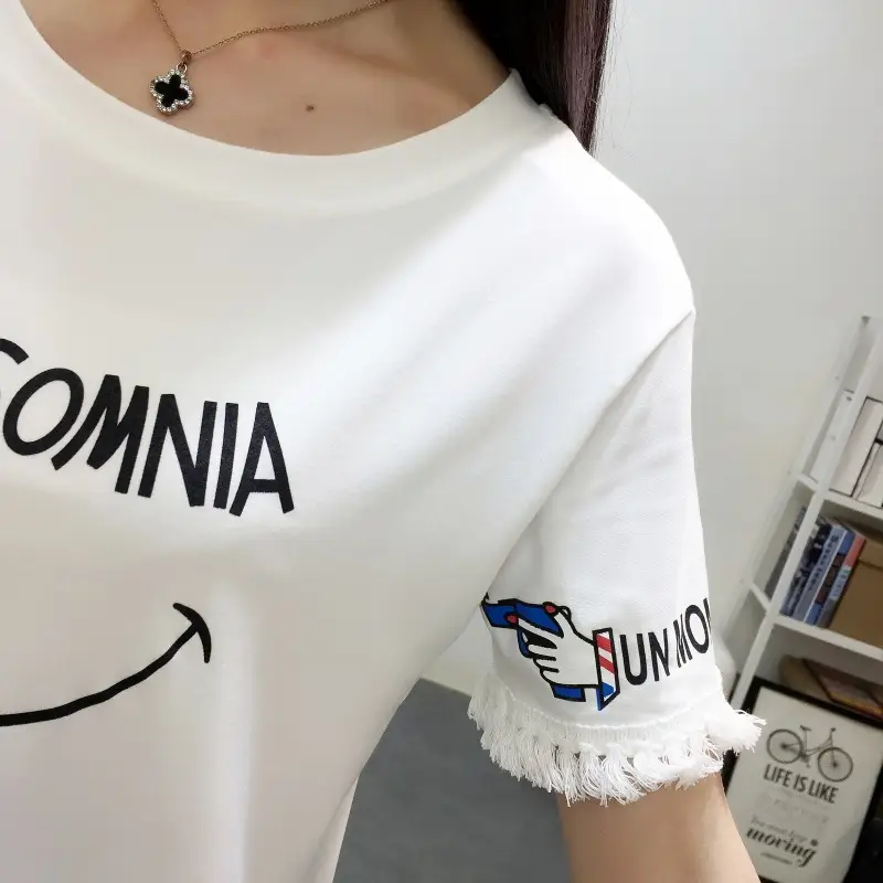 2025 Summer T-Shirt White Smiley Face Short Sleeve - Image 2