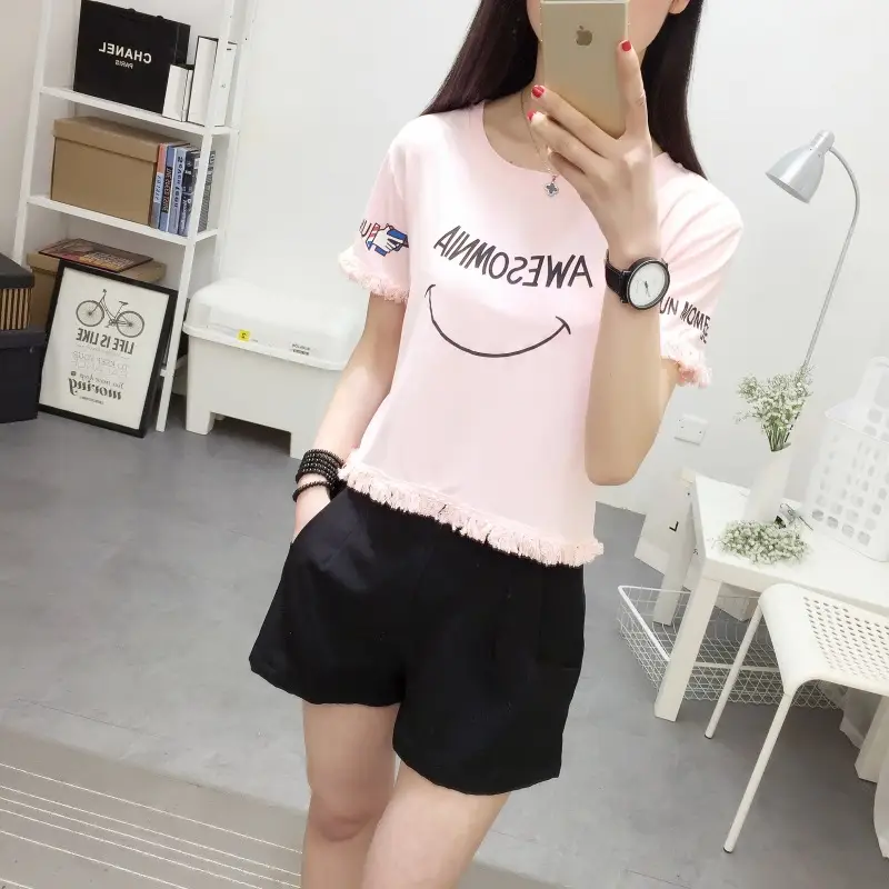 2025 Summer T-Shirt White Smiley Face Short Sleeve — feature 11