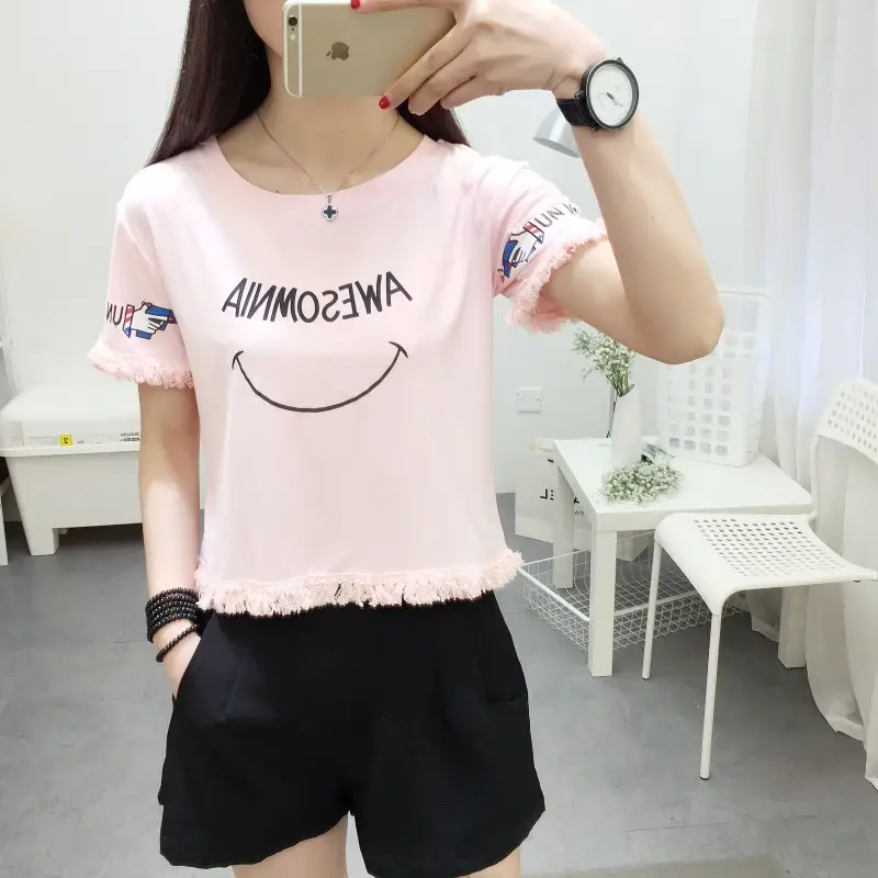 2025 Summer T-Shirt White Smiley Face Short Sleeve — feature 13