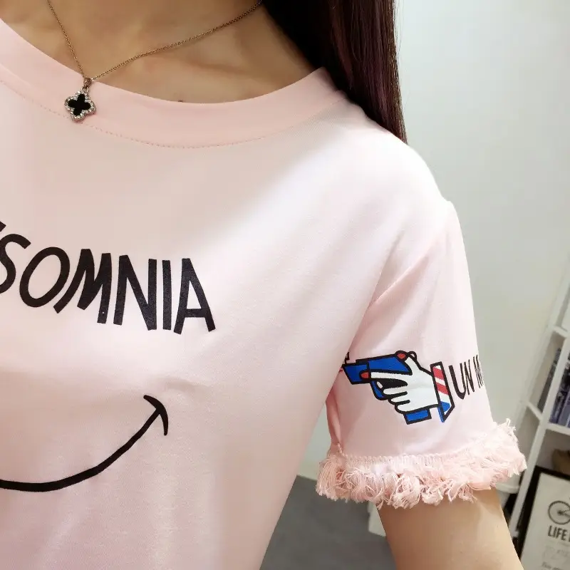 2025 Summer T-Shirt White Smiley Face Short Sleeve — feature 17