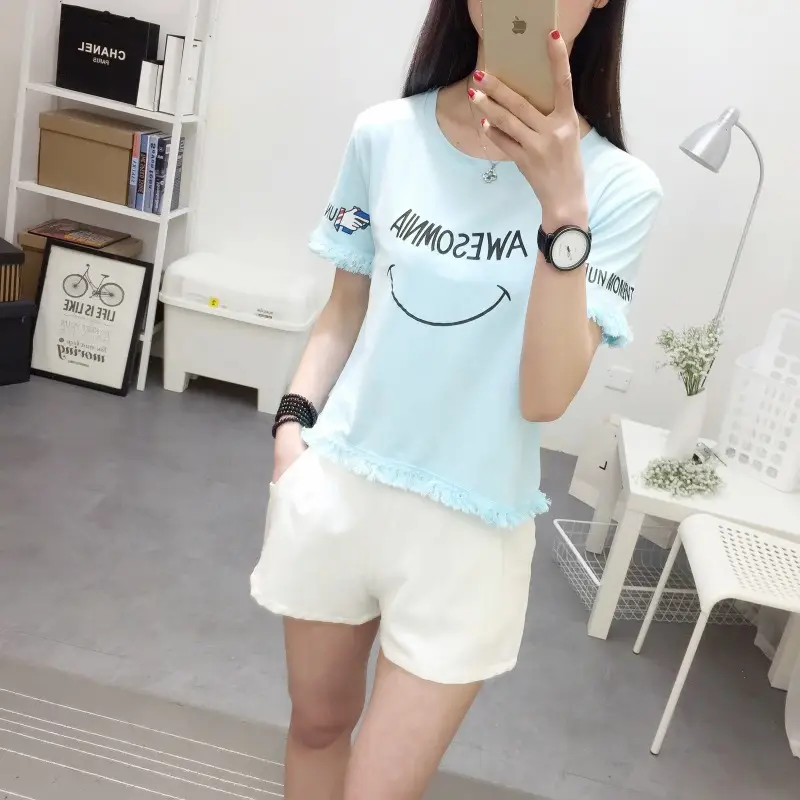 2025 Summer T-Shirt White Smiley Face Short Sleeve — feature 21