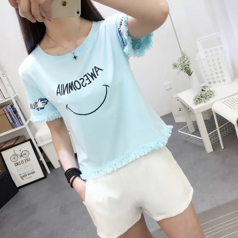 2025 Summer T-Shirt White Smiley Face Short Sleeve — feature 22