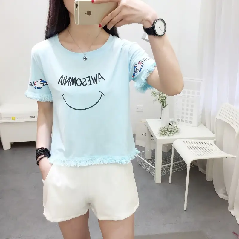 2025 Summer T-Shirt White Smiley Face Short Sleeve — feature 23