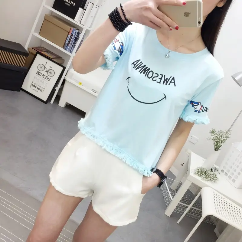 2025 Summer T-Shirt White Smiley Face Short Sleeve — feature 24