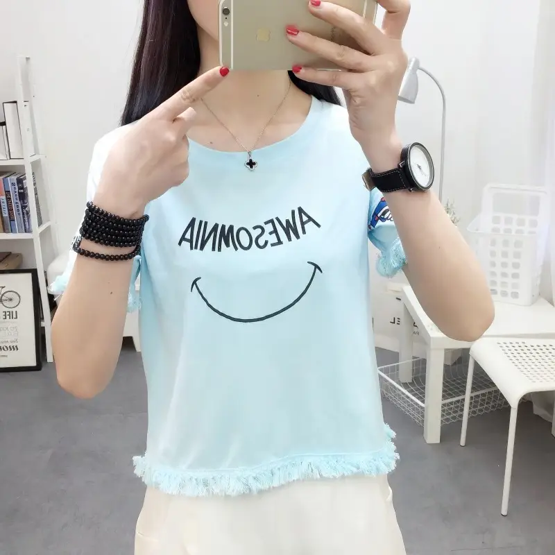 2025 Summer T-Shirt White Smiley Face Short Sleeve — feature 25