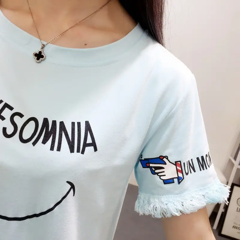 2025 Summer T-Shirt White Smiley Face Short Sleeve — feature 27