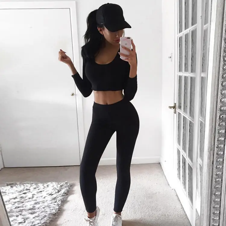 Grey Sports Two-Piece Leggings Set for Women