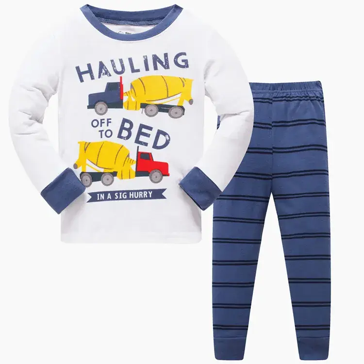 Baby Pajamas Set White Blue Cotton Kids Pajamas