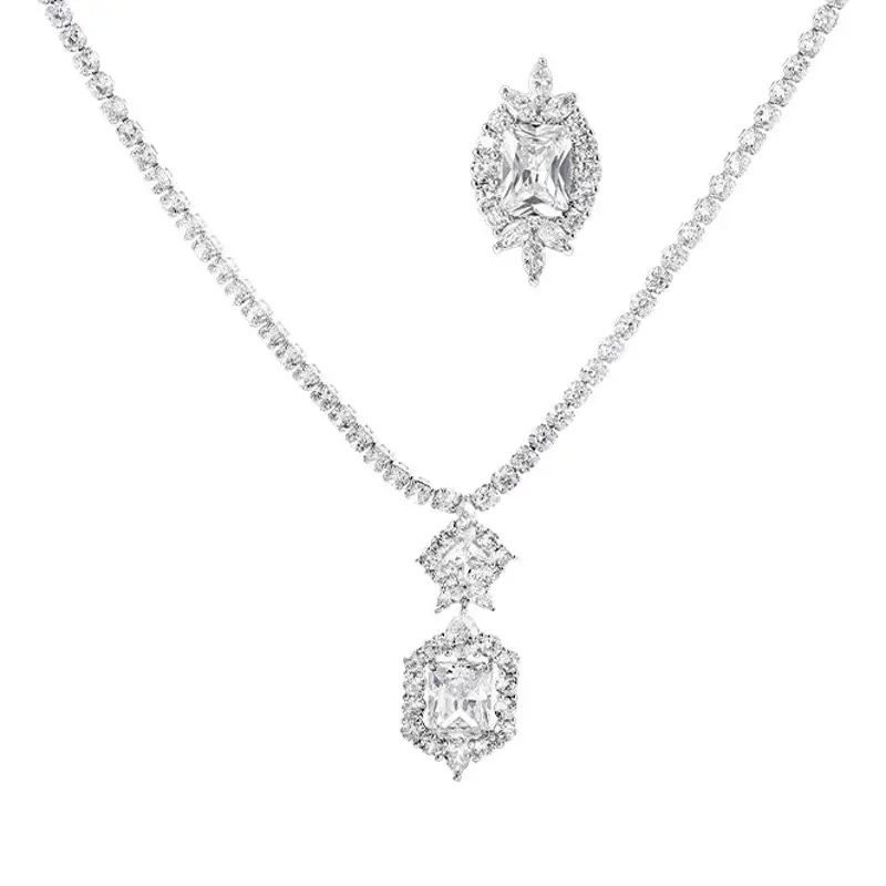 Star Love Necklace Earrings Set Blue Zircon Champagne Gold