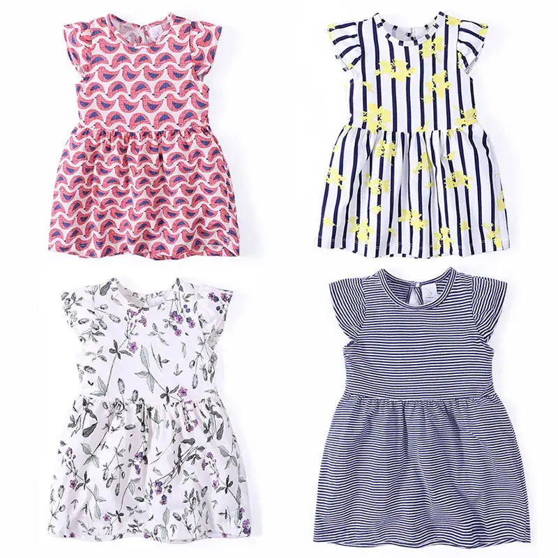 Cute Cotton Flutter Sleeve Baby Dress Pink Floral
