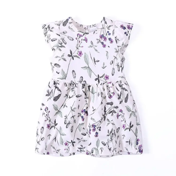 Cute Cotton Flutter Sleeve Baby Dress Pink Floral - Image 3