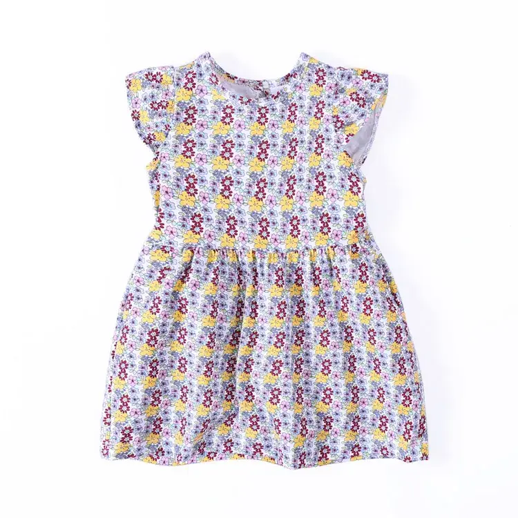 Cute Cotton Flutter Sleeve Baby Dress Pink Floral - Image 6